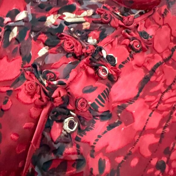 Simply Silk Red Floral Burnout Kimono Midi Dress Size S Sheer Y2K Fairy Grunge - Picture 7 of 8